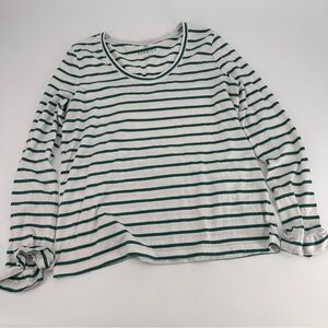 Renwick Green Striped Ruffle Long Sleeve Shirt Size Large